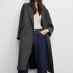 NWT ZARA Gray Melange Manteco Premium Wool Blend Double Breasted Coat S